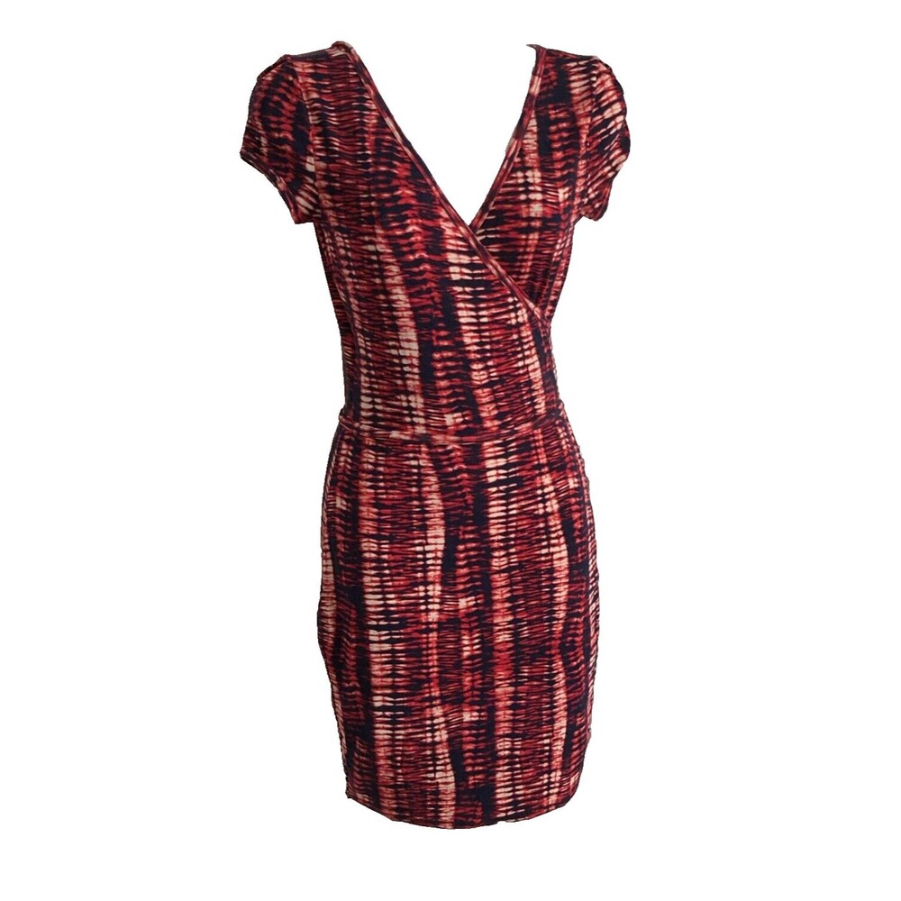 Tart Collection Faux Wrap Dress Women XS Red Blue Tie Dye Stretch Cap Sleeve NWT